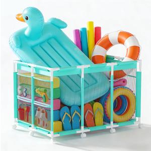 Pool Storage Bin, XXL Large Rolling Mesh Pool Float Storage with 10 Upgraded Wheels, Outdoor Pool Toy Organizer Basket for Noodles, Floats, Goggles & Swimming Accessories, Cyan