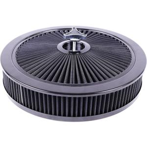 Round 14"x3" Air Cleaner Filter Assembly Kit Compatible with GMC Chevy Ford Chryler Dodge V8 Black 5-1/8" Carb Neck w/Flow-Thru Lid High Flow Chrome 4330ABK