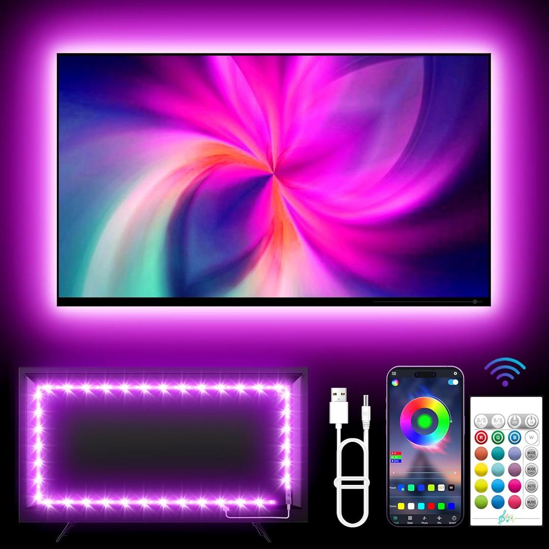KANTUTOE TV Lights Behind, 19.68ft LED Lights for 5585 Inch TV, RGB TV Backlight, Music Sync Bluetooth APP and Remote Control Strip Lights USB Powered for Bedroom Gaming Room Decor