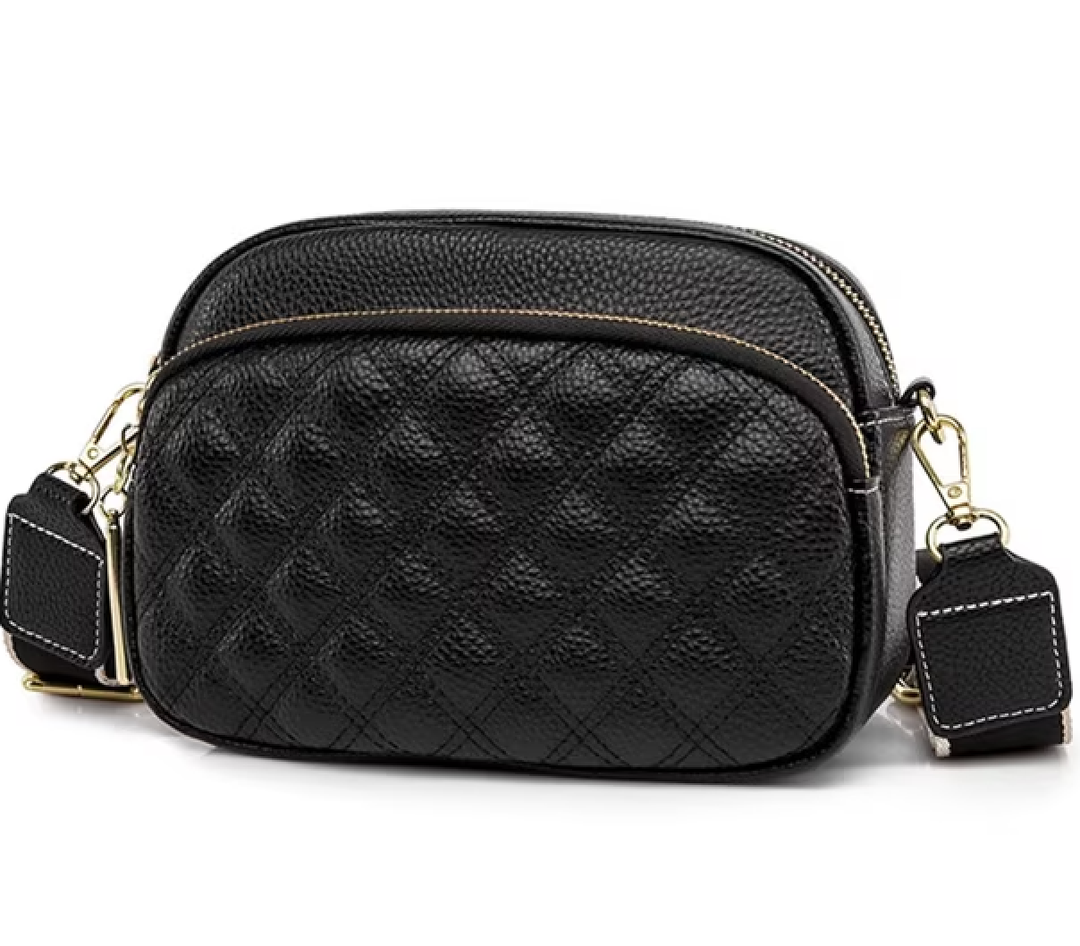 Leather Shoulder Bag Rhombus Pattern Messenger Bags Solid Female Satchel, Black