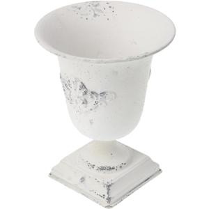 POPETPOP Tall Urn Vase Retro White Metal Urn Planter Pedestal Flower Pot Rustic Farmhouse Flower Holder for French Country Style Home Table Centerpiece Decor, 5.9 x 5.9 x 7.47 Inches