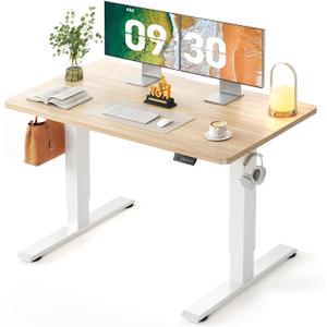 CubiCubi Electric Height Adjustable Standing Desk 48x24 Inch, Light Walnut