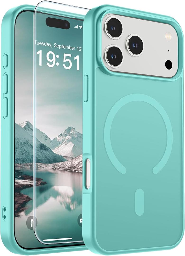 SUPFINE Magnetic for iPhone 17 Pro Max Case (Compatible with MagSafe)(Military Grade Drop Protection) Translucent Matte Shockproof with Anti-Fingerprint Phone Cover,Blue Green
