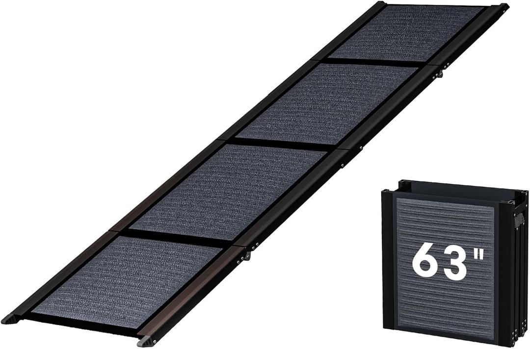 HBTower 63" Long & 17.3" Wide Folding Dog Ramp for Car, SUV & Truck Portable Pet Ramp with Non-Slip Surface, Extra Wide Steps for Large Dogs Up to 250LBS
