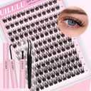 UILULU Lash Clusters Kit 144 Individual Clusters False Eyelashes, DIY Cluster Eye Lash Extensions Set with Bond & Seal, Remover, Tweezers, Fake Eyelash D Curl-0.07-10-16MM(U25 Lash Kit)