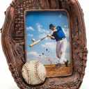 Le-Fation Baseball Glove Photo Frame 4x6 Inch Sports Theme Decor for Desk, Coaches and Baseball Moms (Brown)