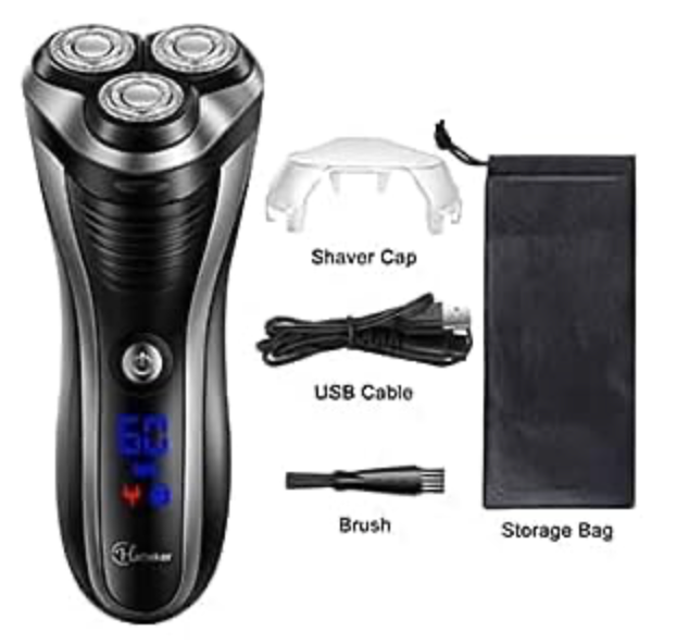 Electric Shavers for Men, Rechargeable Cordless Razor, IPX7 Waterproof with Beard Trimmer, LED Display, 3 Replacement Blades, 60-Min Quick Adapter for Home Travel
