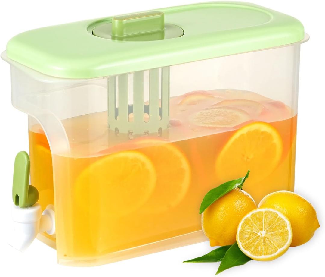 1 Gallon Drink Dispenser for Fridge, Water Container with Spigot, Upgraded Gallon Water Dispenser Ice Tea Pitcher for Fridge (Green)