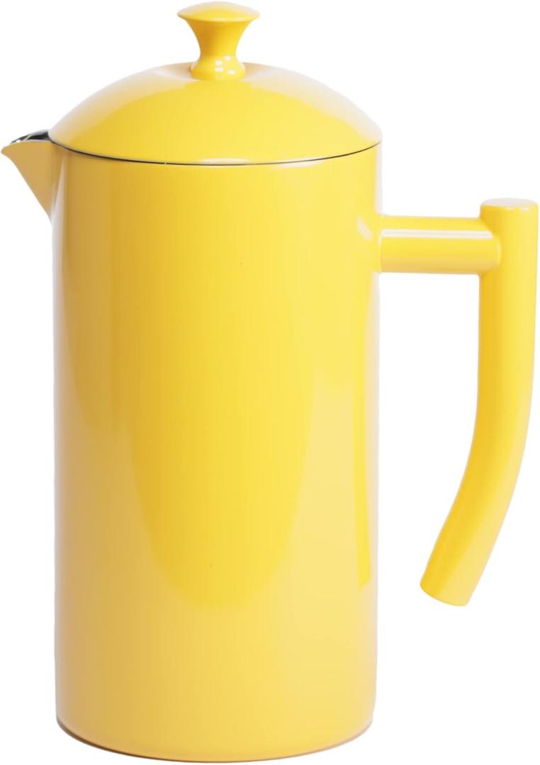 Frieling Stainless Steel French Press Coffee Maker - 34 Fl Oz, Yellow - Double-Walled with Double Filter - Insulated Plastic-Free Coffee Press for Camping & Travel