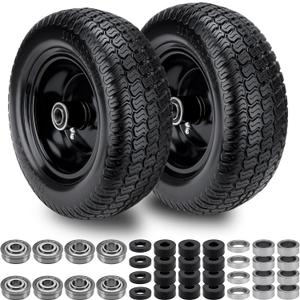 2 Pcs 11x4.00-5 Lawn Mower Tires Flat Free and Wheel, Universal Smooth Solid 11x4-5 Zero Turn Mowers Front Tires With 3/4" 5/8" 1/2" Ball Bearings, 3.4"-5.6" Centered Hub, For Residential & Commercial