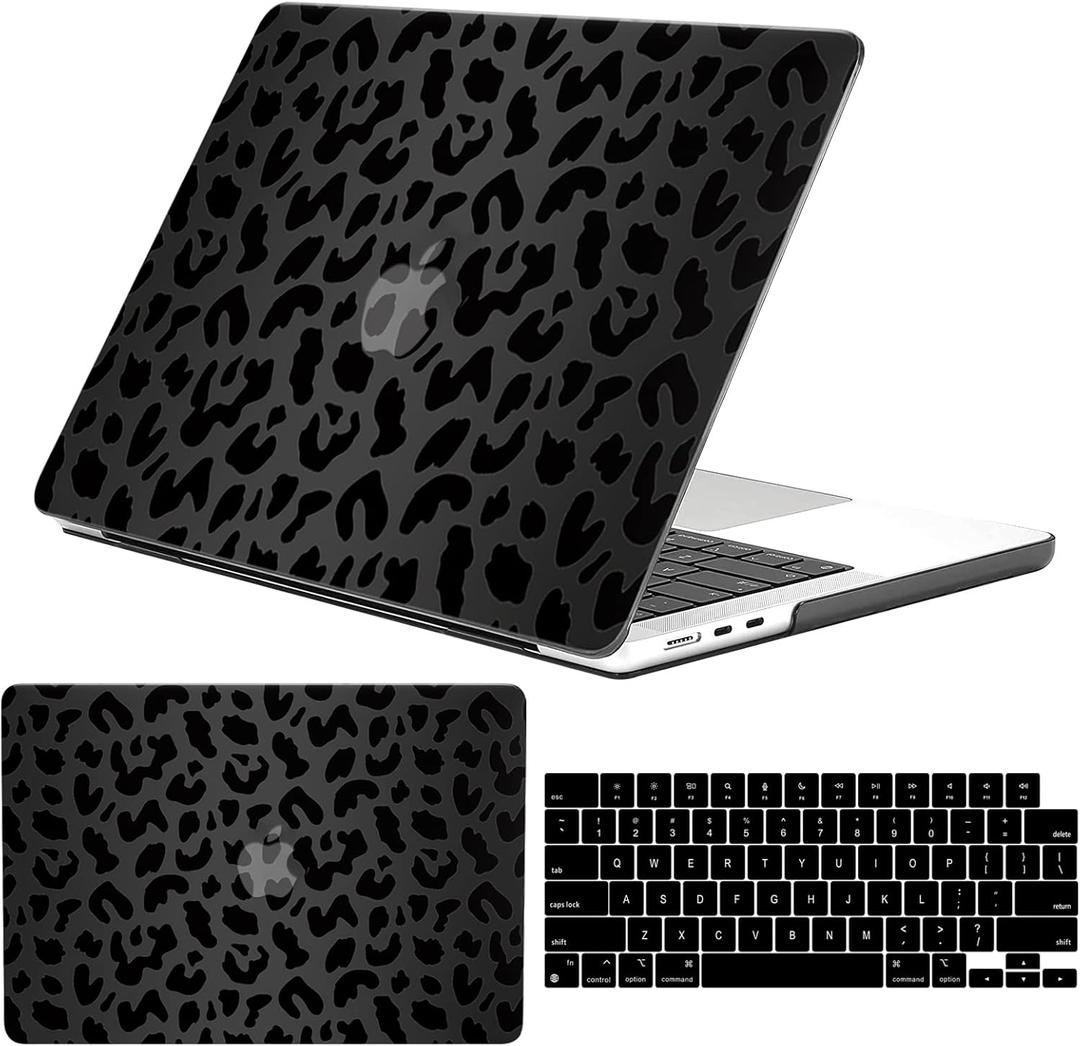 Compatible with MacBook Air 13.6 inch Case 2022-2025 Release M4 A3240 M3 A3113 M2 A2681,Sturdy Protective Laptop Hard Shell &Keyboard Cover for MacBook Air 13 inch CaseBlack Leopard Cheetah
