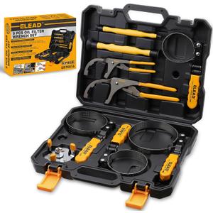 ELEAD 9-Piece Oil Filter Wrench Set, Wrenches Cover 2-3/4" to 5-1/4", 9" & 12" Adjustable Oil Filter Pliers, Valve Lapper Set, Universal 3-Jaw Removal Tool with 1/2" to 3/8" Adapter