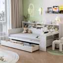 Bellemave Twin Corner Bed Frame with Storage Shelves and Desk, Wood Twin Size Daybed with Bookcase and DrawersTwin Daybed with Storage, Antique White