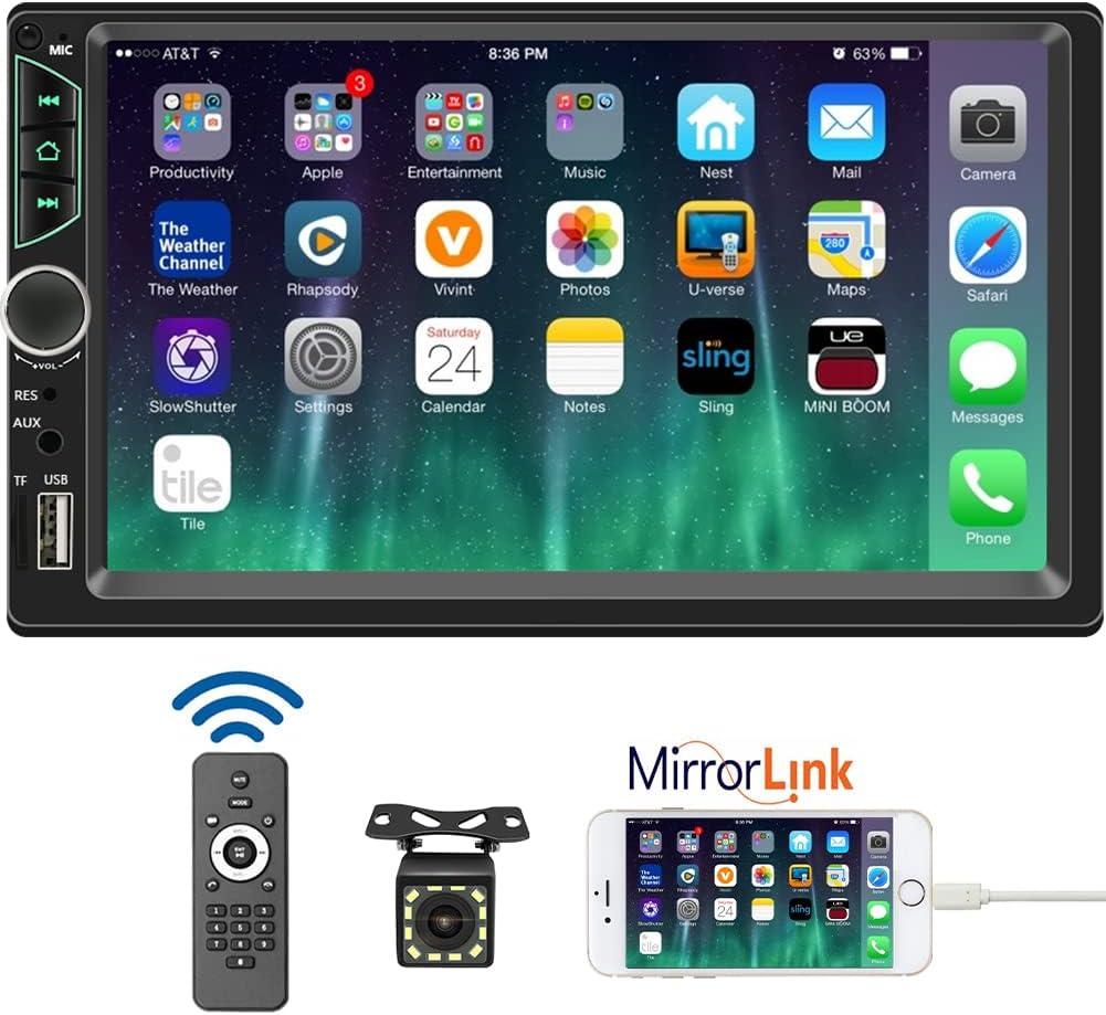 Leadfan 7inch Car Stereo Double Din Radio Touchscreen with Backup Camera Multimedia Car Audio Support Mirror Link, Bluetooth Caller ID, FM/MP3/MP4/USB/Subwoofer,Aux Input Car Audio Receivers