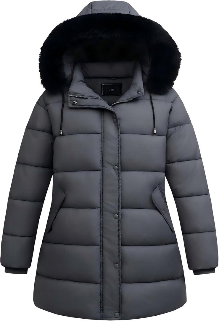 Women's Plus Size Down Coat| Waterproof, Windproof, Detachable Hood, Flannel Lined (4X, Dark Grey)