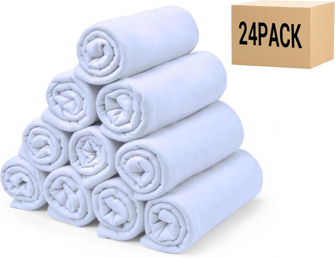 CULVE 24 Pack Fleece Throw Blanket 50x60 - Soft Lightweight Blankets in Bulk for Wedding, Gifts Pet Home Bed Sofa Couch Office Travel(White)