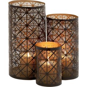 Deco 79 Metal Geometric Indoor Outdoor Candle Lantern Decorative Lantern Candle Holder, Set of 3 Lantern 12", 10", 6"H, Dark Brown