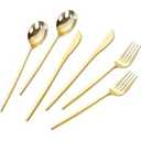 PULOTE 300PCS Gold Plastic Silverware Set Disposable - Heavy Duty Gold Utensils Set - Plastic Cutlery Disposable - Include 100 Knives, 100 Forks, 100 Spoons for Party & Wedding