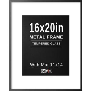 VCK 16x20 Picture Frames Black Metal, Real Glass, 11x14 Mat, for Poster