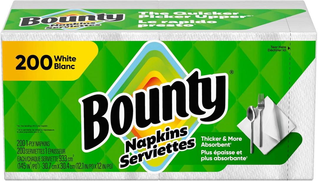 Bounty Paper Napkins, White, 200 Count, Packaging may vary