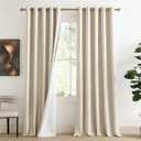 NICETOWN 100% Absolutely Blackout Linen Curtains with Thermal Insulated White Liner, Beige, W62, 2 Pieces, Noise Reducing Textured Linen Look Curtains for Windows 108 inch Length for Classroom