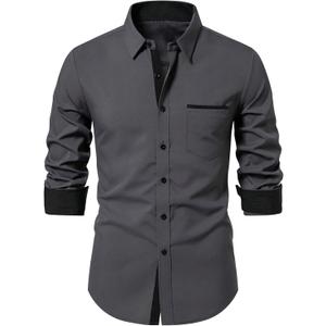 OYOANGLE Men's Long Sleeve Dress Shirts Regular Fit Business Casual Button Down Shirt with Pockets (XL)