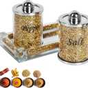 Crystal Salt and Pepper Shakers Set with Tray,Sparkly Crystal Crushed Diamond House Decor for Kitchen,Bling Salt Pepper Jar Container Pot for Countertop,Elegant kitchen salt cabinet,Gold