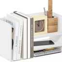 Furinno HERMITE Desk Organizers, Office Organization with Accessories and Vertical File Holder, Desktop Book Shelf, for Office Supplies, Desk Accessories, for Study Room, Dorm, White, 15.8-Inch