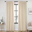 ANRODUO Back Tab Blackout Curtains for Bedroom Living Room, Rod Pocket Pinch Pleated Thermal Insulated Room Darkening Curtains 90 Inches Long 2 Panels, Cream Beige, 52 x 90 Inch