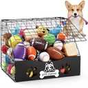 AceOrbit Dog Toy Basket with Cover Small Toy Box for Dogs Pet Toys Bin Dog Metal Basket for Toys Pet Storage Organizer, Cat Playthings Box for Living Room Area Home Decor(Black)