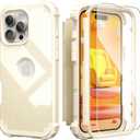 IDweel for iPhone 16 Pro Max Case with Screen Protector for Women, 3 in 1 Shockproof Slim Fit Hybrid Heavy Duty Hard PC Cover Soft Silicone Bumper Full Body Anti-Fingerprint Case,Glitter Yellow