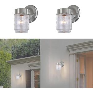 WISBEAM Brushed Nickel Outdoor Wall Lights for House, Jelly Jar Outside Light Fixture for Porch Patio Entryway, Anti-Rust Waterproof Wall Mount Exterior Sconce, E26 Base Bulb Not Included, 2 Pack