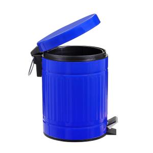 OCTMUSTARD 5 L Round Step Pet Trash with Lid,Mini Metal Pedal Bin,Small Garbage Can Wastebasket for Home,Car or Office, Navy