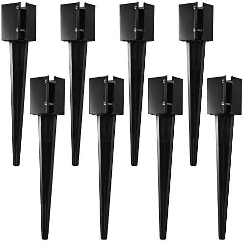 CRIZTA 8Pcs 24" Heavy Duty 4x4 Fence Post Anchor Ground Spike Metal Black Powder Coated - Mailbox Post Anchors. Length: 24 inches, Outer Dimension: 4” x 4” (Fit 3.5” x 3.5” Square Wood Post)