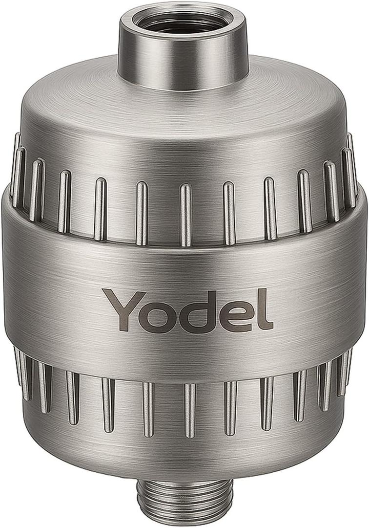 Yodel Shower Filter Brushed Nickel - Shower Head Filter for Hard Water - Water Softener to Remove Chlorine and Fluoride,Improve Hair and Skin Condition