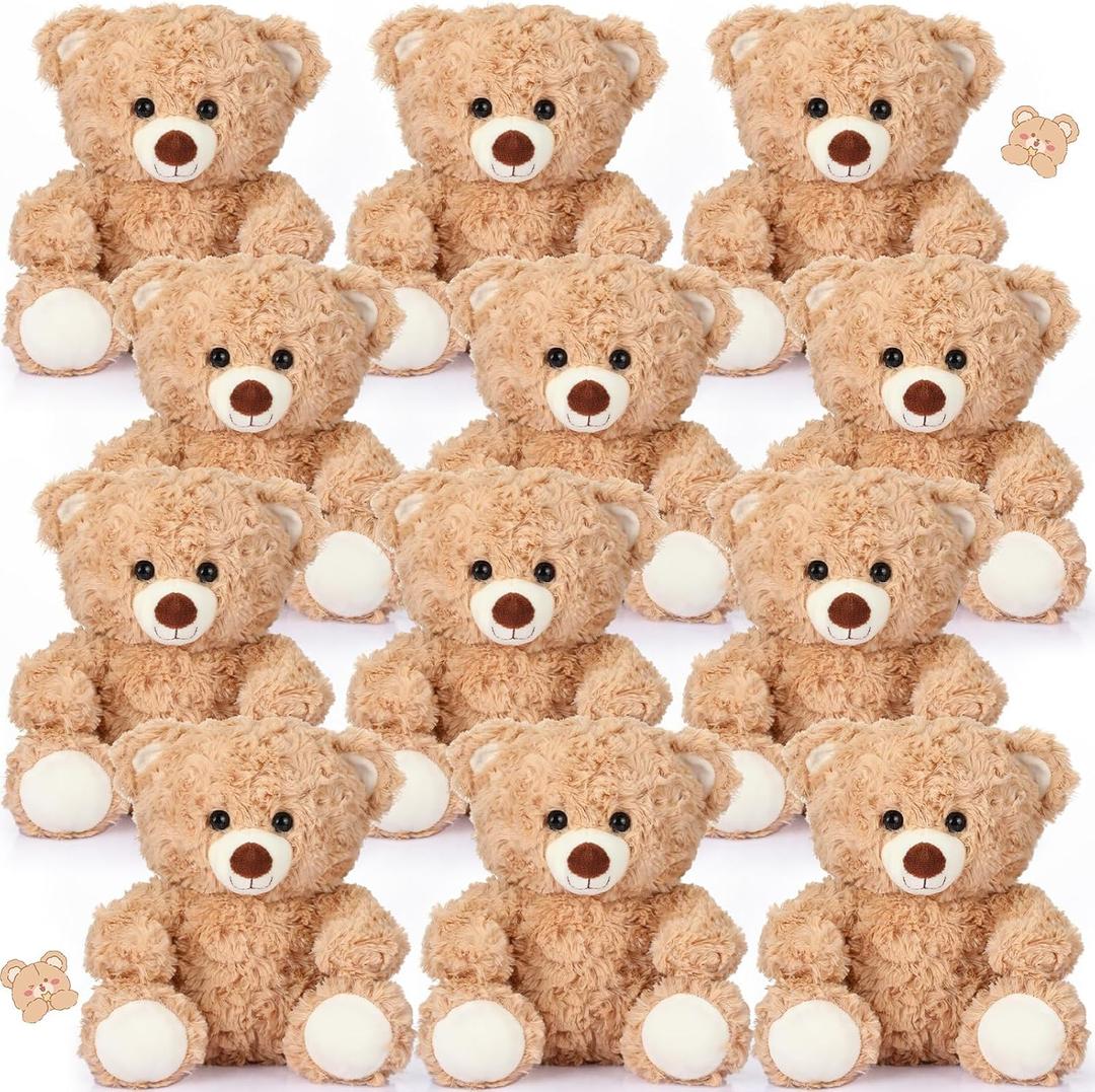 12 Pieces 8 Inch Stuffed Bear Plush Toys - Soft Animal Bulk Party Favors and Decorations for Birthday, Baby Shower Gifts and Supplies
