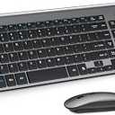 Wireless Keyboard and Mouse Ultra Slim Combo, TopMate 2.4G Silent Compact USB 2400DPI Mouse and Scissor Switch Keyboard Set with Cover, 2 AA and 2 AAA Batteries, for PC/Laptop/Windows/Mac - Gray Black