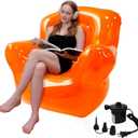Inflatable Chair Blow Up Sofa with Electric Pump, Transparent PVC Couch Single Seat for Adults, Indoor Outdoor Furniture Air Sofa for Bedroom Camping Pool 300LB (Orange)
