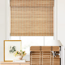 LazBlinds No Tools No Drill Cordless Bamboo Roman Shades, Light Filtering Window Treatment, Roll Up Bamboo Blinds for Windows 42'' W x 48'' H, Brown
