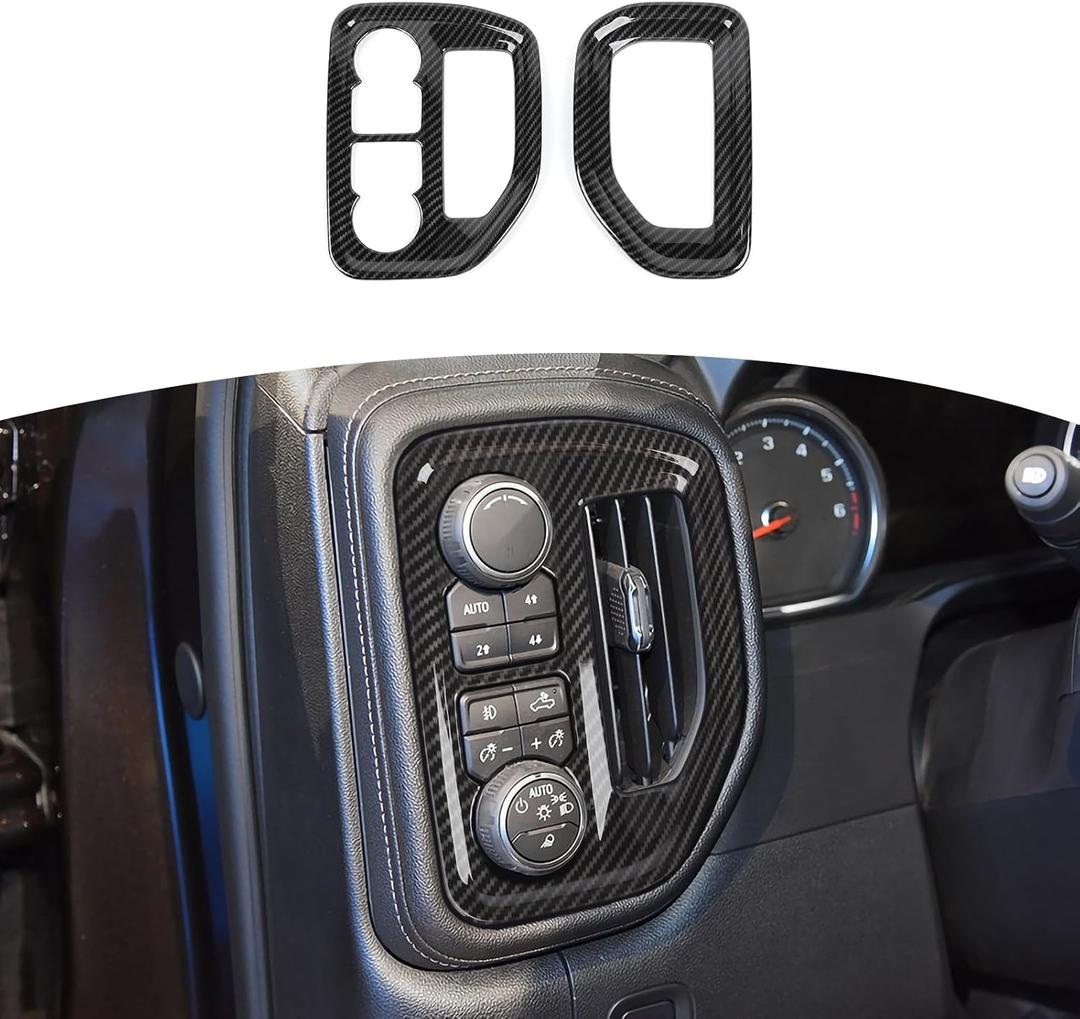 RT-TCZ for Silverado Dash Side Air Vents Panel Trim Cover for Chevy Silverado GMC Sierra 2019-2022 Black Carbon Fiber Grain Interior Accessories 2pcs