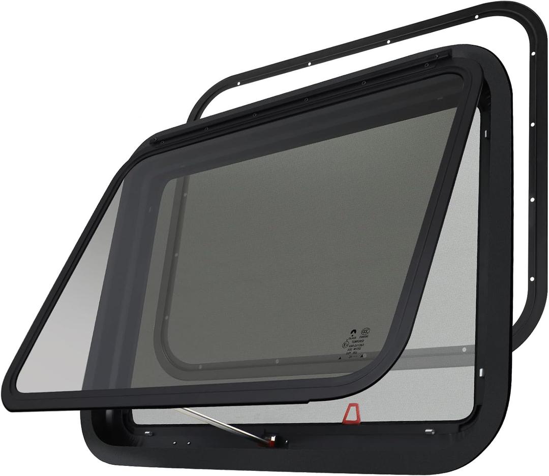NOVINO RV Exit Window Replacement, 30" W x 22" H RV Emergency Window for Cargo Trailer Camper Travel Trailer Van with Screen&Trim Ring, Fit 1" or 1-1/2" Thick Wall,DOT Approved