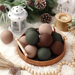 Hollowfly 12 Pcs Neutral Matte Christmas Ball Ornaments 2.4 Inch Rustic Boho Brown Green Tan Xmas Bulbs Ornament Vintage Xmas Baubles Modern Christmas Decor for Tree Farmhouse Decor