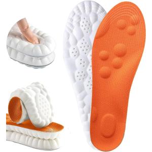 4D Cloud Insoles for Men, Women, Breathable Memory Foam Cloud Massage Insoles, Enhanced Arch Support & Cushioned Comfort, Relief Foot Pain, Fits All Shoe Types(1 Pair-Orange, Men 9-10/Women 11-12)