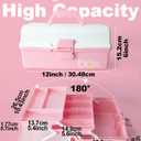 TERGOO 12in 3-Layer Plastic Craft Organizers and Storage, Portable Folding Tackle Box with Handle & Adjustable Dividers, Multipurpose Case for Sewing, Art Supplies, Medicine, Tools (White Pink)