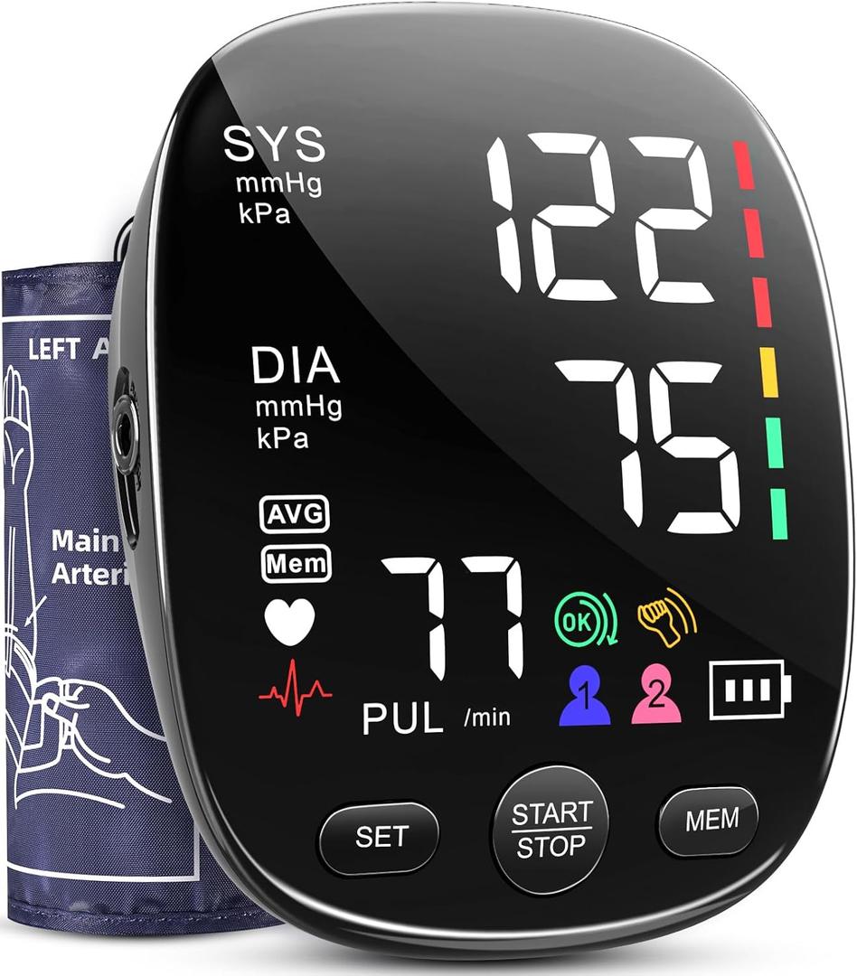 AILE Blood Pressure Monitor for Home Use, Automatic Upper Arm Blood Pressure Monitor - Skin-Friendly Blood Pressure Cuff for Adults - Extra-Large Colour Screen - Accurate BP Machine 2 * 120 Readings