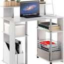 Furinno Jaya Simple Design Computer Writing Desk, White Oak/Stainless Steel, 35"W with Side Storage