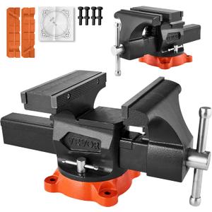 VEVOR Bench Vise, 8" Jaw Width, 8" Max Jaw Opening Multipurpose Vise with 360 Swivel Locking Base, 3.7" Throat Depth, Heavy Duty Ductile Iron Workbench Vise, Two-Way Jaws for Clamping Round Pipes
