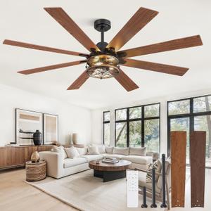 65 Inch Ceiling Fans with Lights, Farmhouse Ceiling Fan with Lights and Remote, Dual Finish 8 Blades Black Caged Rustic Ceiling Fans with 6 Speed Reversible Motor for Indoor/Covered Outdoor