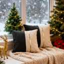 Christmas Leather Pillow Covers 20x20, Outdoor Waterproof Black and White Decorative Rectangle Pillow Covers, Modern Farmhouse Easy Clean Cushion Case for Living Room Couch Bed