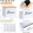 White Stainless Steel Recipe Box - Bamboo Lid With Phone Holder, Phone Stand and Recipe Card Holder - Includes Set of 50 3.9"x5.9" Recipe Cards and 12 Recipe Card Dividers